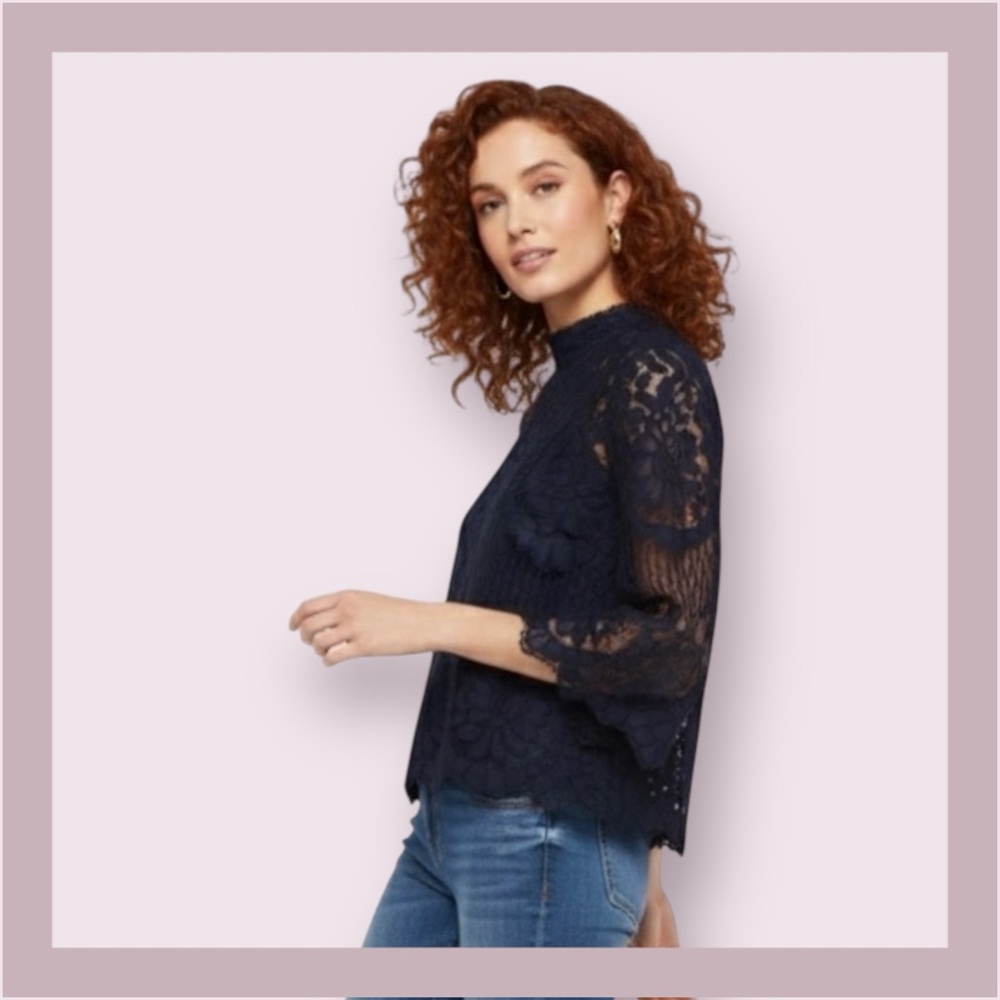 Allison Joy Liza Navy Lace Blouse